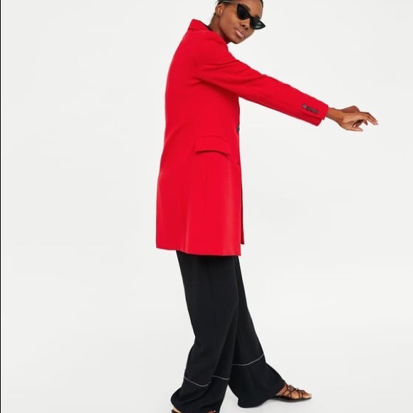 NWT Zara Red Tailored Masculine Coat - Picture 3 of 8